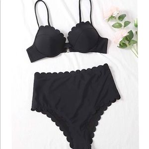 SHEIN• Scalloped Trim High Waisted Bikini Swimsuit